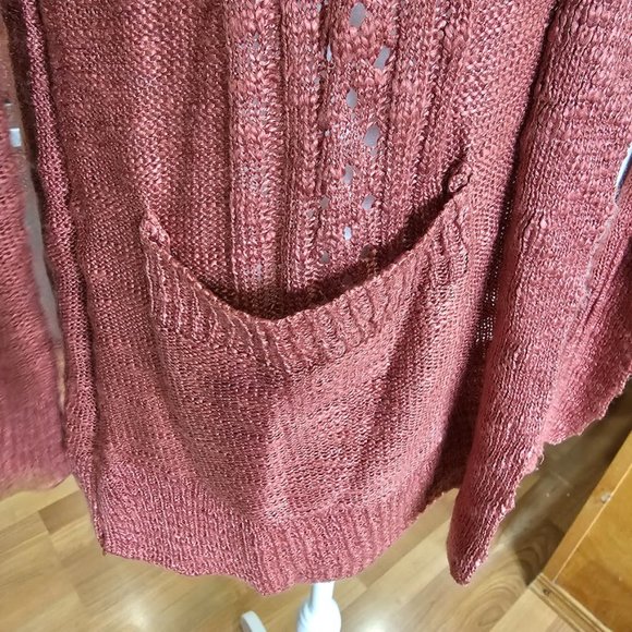 LOVE ELLIE Women's Medium Rusty Orange Full Length Knit Lightweight Cardigan - Picture 3 of 9